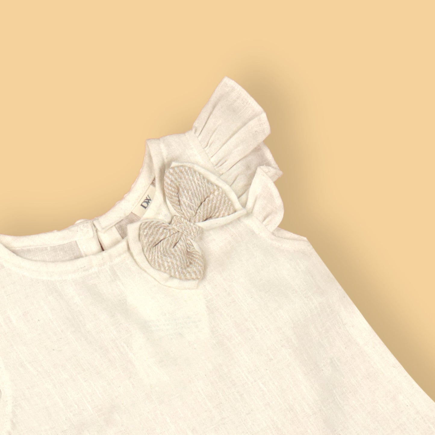DW Girls' Pretty Offwhite Sensory Z Cotton Blend Pleated Cap Sleeve Top & Linen Knee-Length Skirt Set – Party & Fashion Wear,