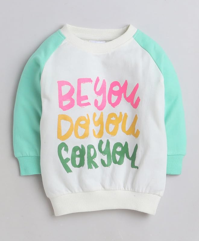Adorable Girls Off‑White Sweatshirt – Cotton, Full Sleeves, Motivational Quote (Party & Winter Wear)