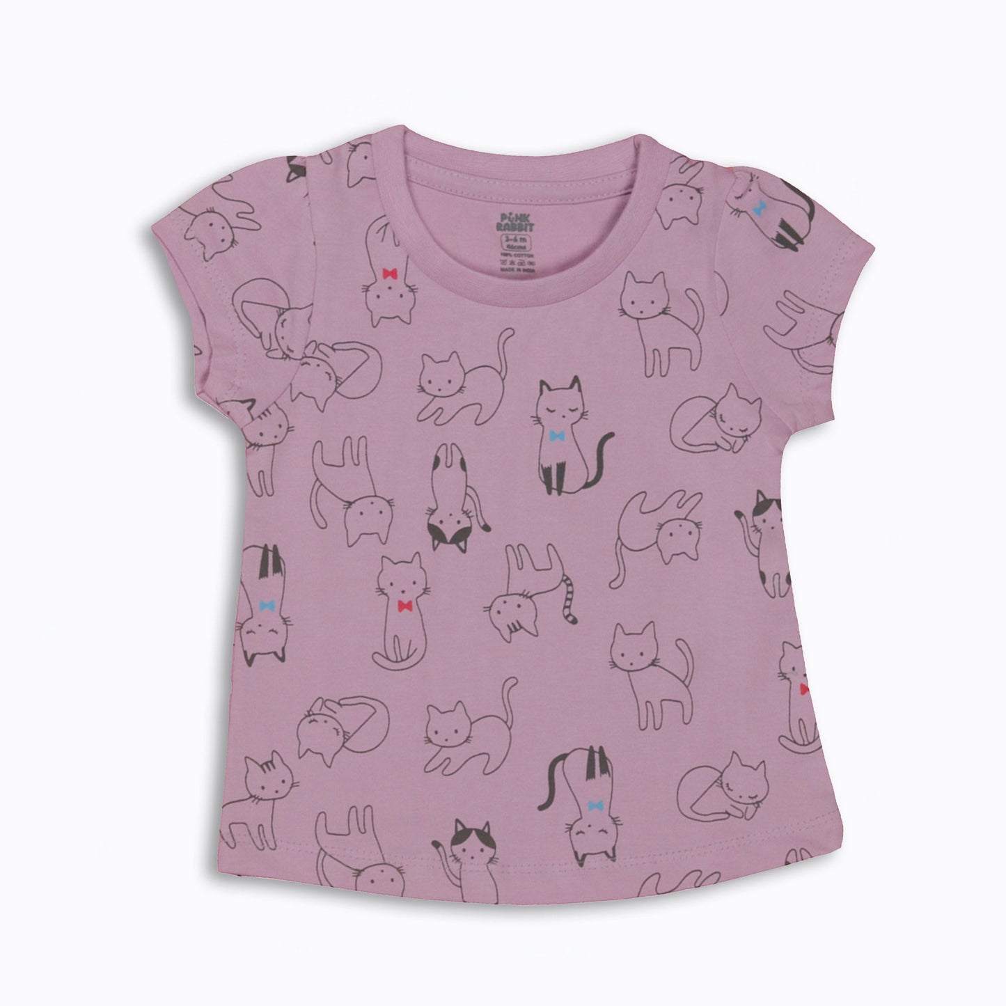 Pink Rabbit Girls Lilac Printed Cotton Cap Sleeve T-shirt