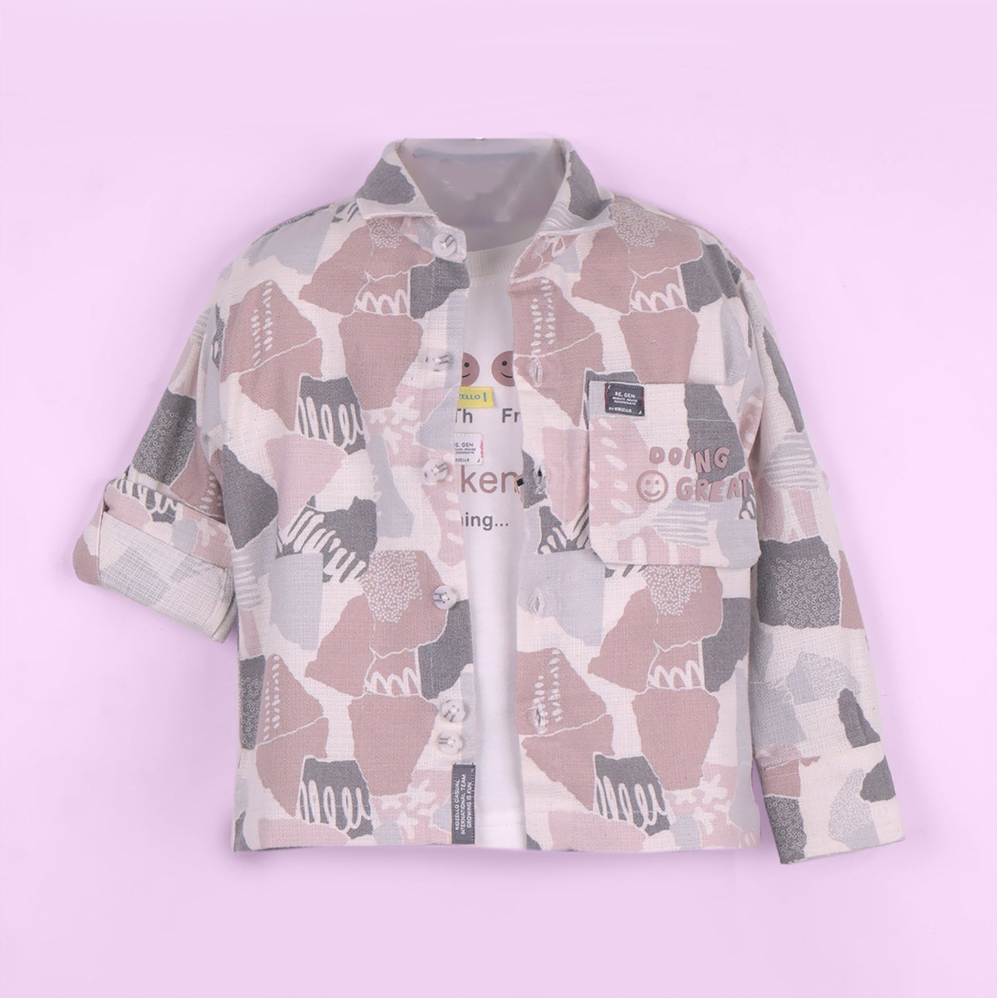 All-in-One Outfit – Boys’ Lilac Shirt with T-Shirt & Pants