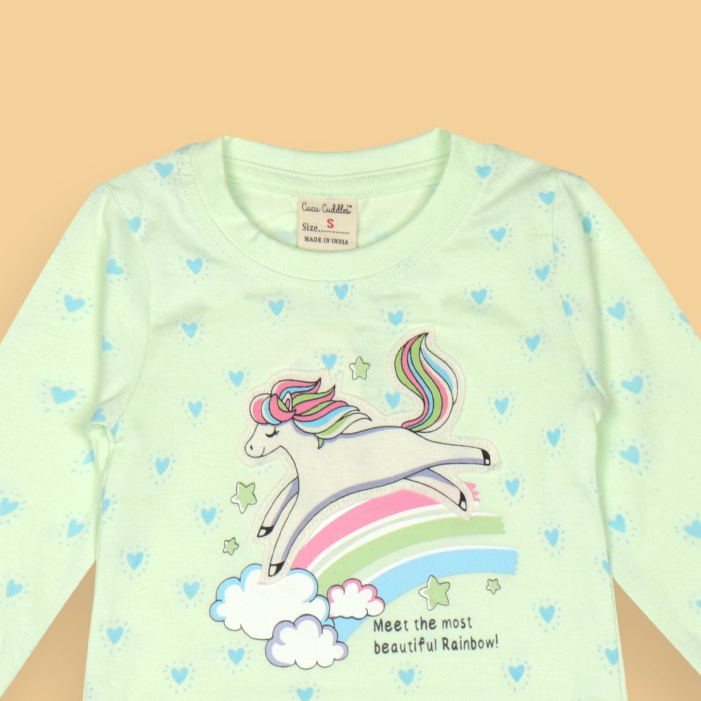 Mint ‘Meet the Most Beautiful Rainbow’ Tee by Cucumber – Girls’ Full Sleeves, Soft Cotton, Summer Fun Essential