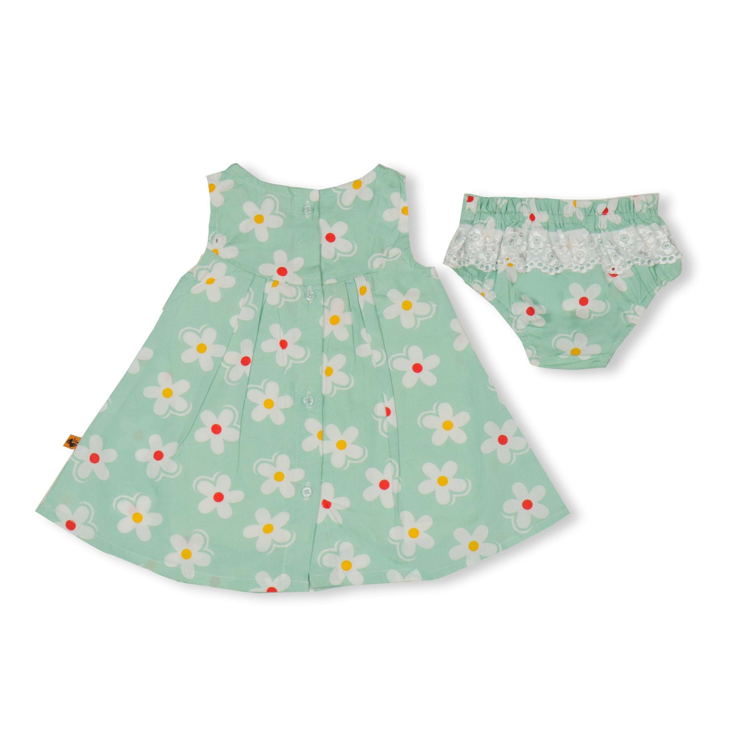 Pretty Mint Floral Frock For Girls – Dew Drop Sleeveless Cool+ Sinker Set With Flared Design & Panty