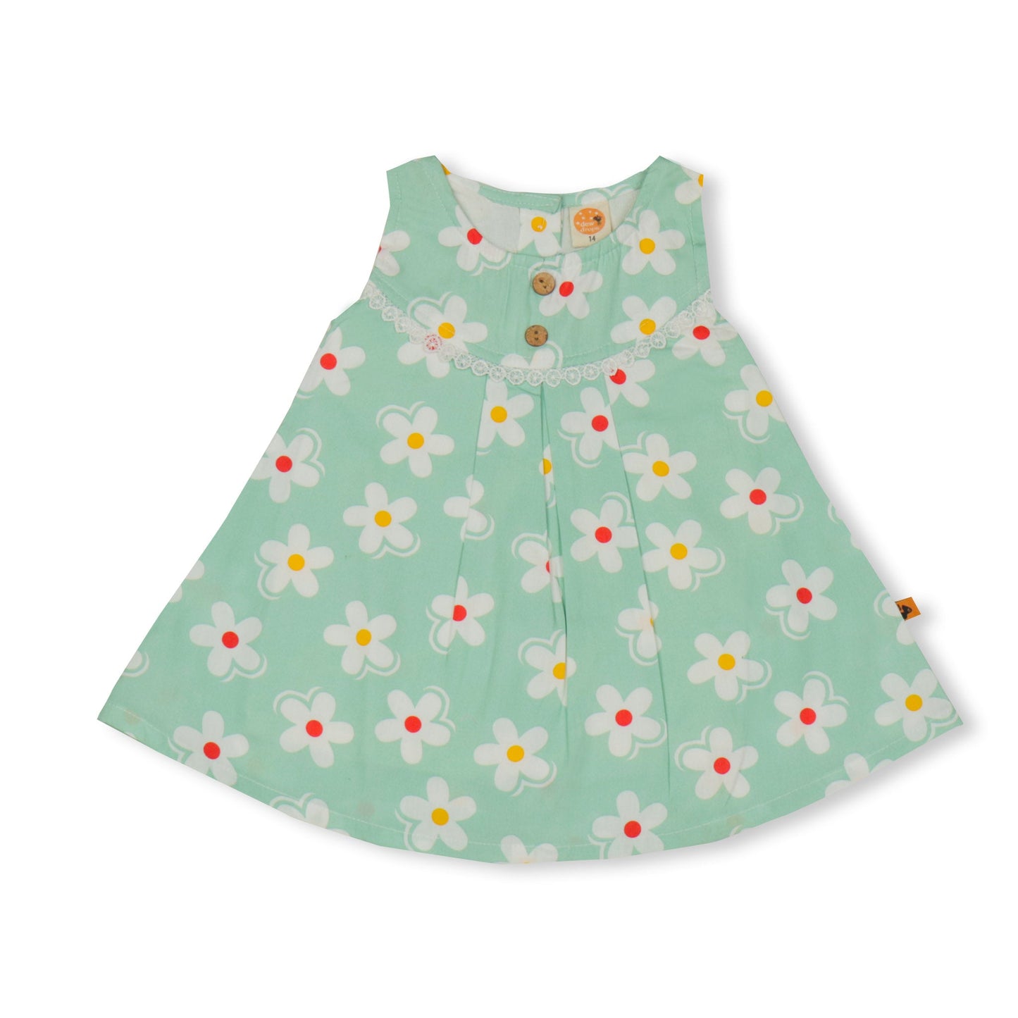 Pretty Mint Floral Frock For Girls – Dew Drop Sleeveless Cool+ Sinker Set With Flared Design & Panty