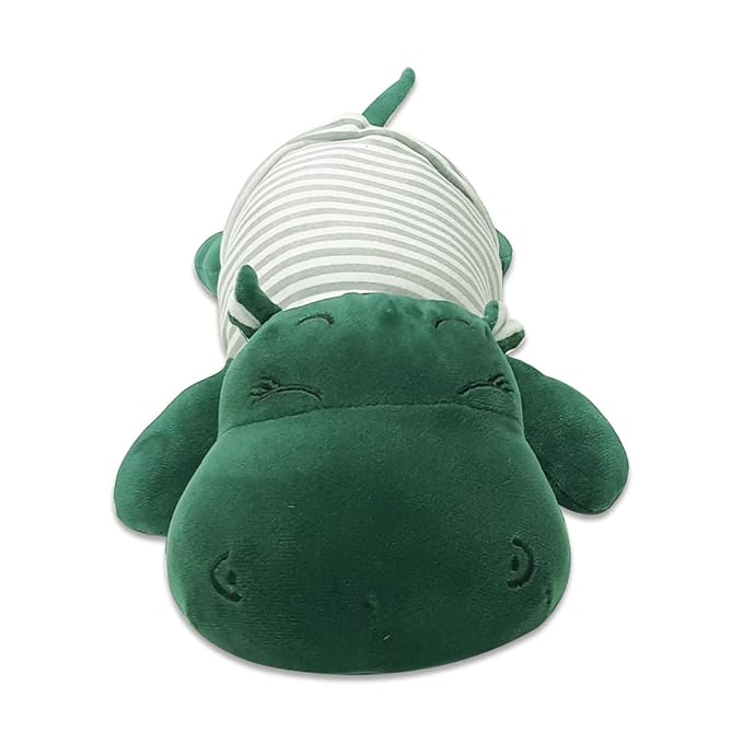 Webby Plush Animal Sleeping Hippopotamus Nap Pillow Soft Toy 30cm (Green)