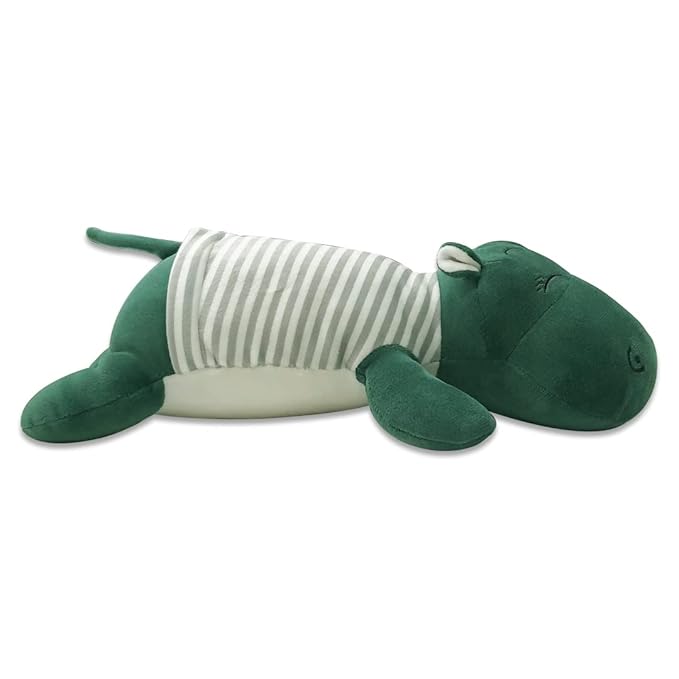 Webby Plush Animal Sleeping Hippopotamus Nap Pillow Soft Toy 30cm (Green)