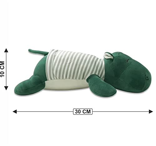 Webby Plush Animal Sleeping Hippopotamus Nap Pillow Soft Toy 30cm (Green)