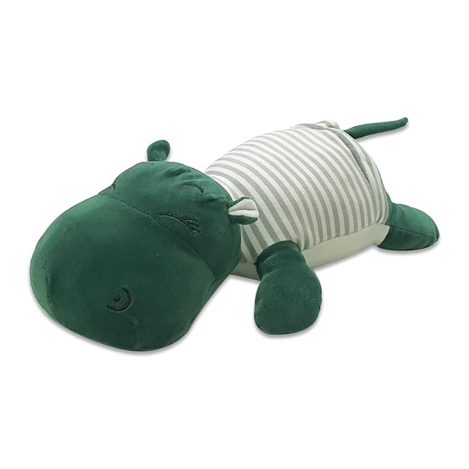 Webby Plush Animal Sleeping Hippopotamus Nap Pillow Soft Toy 30cm (Green)