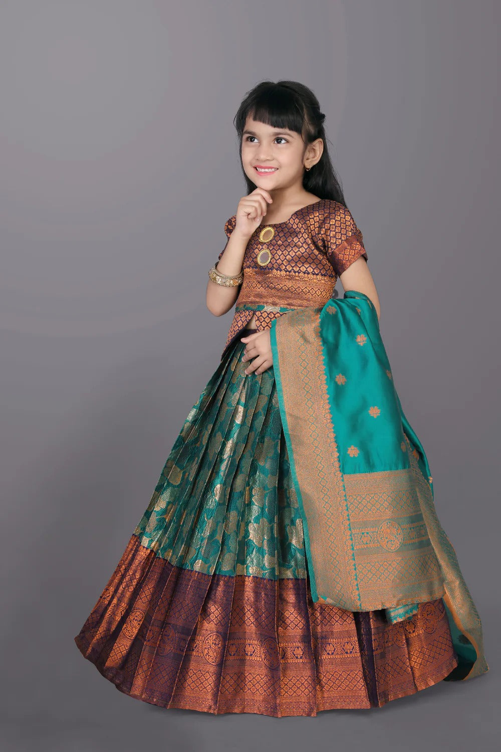 Twirl into Joy with Satyam Fab’s Brown & Sea Green Fiesta – Flowy Lehenga, Cute Choli & Lots of Festival Fun!