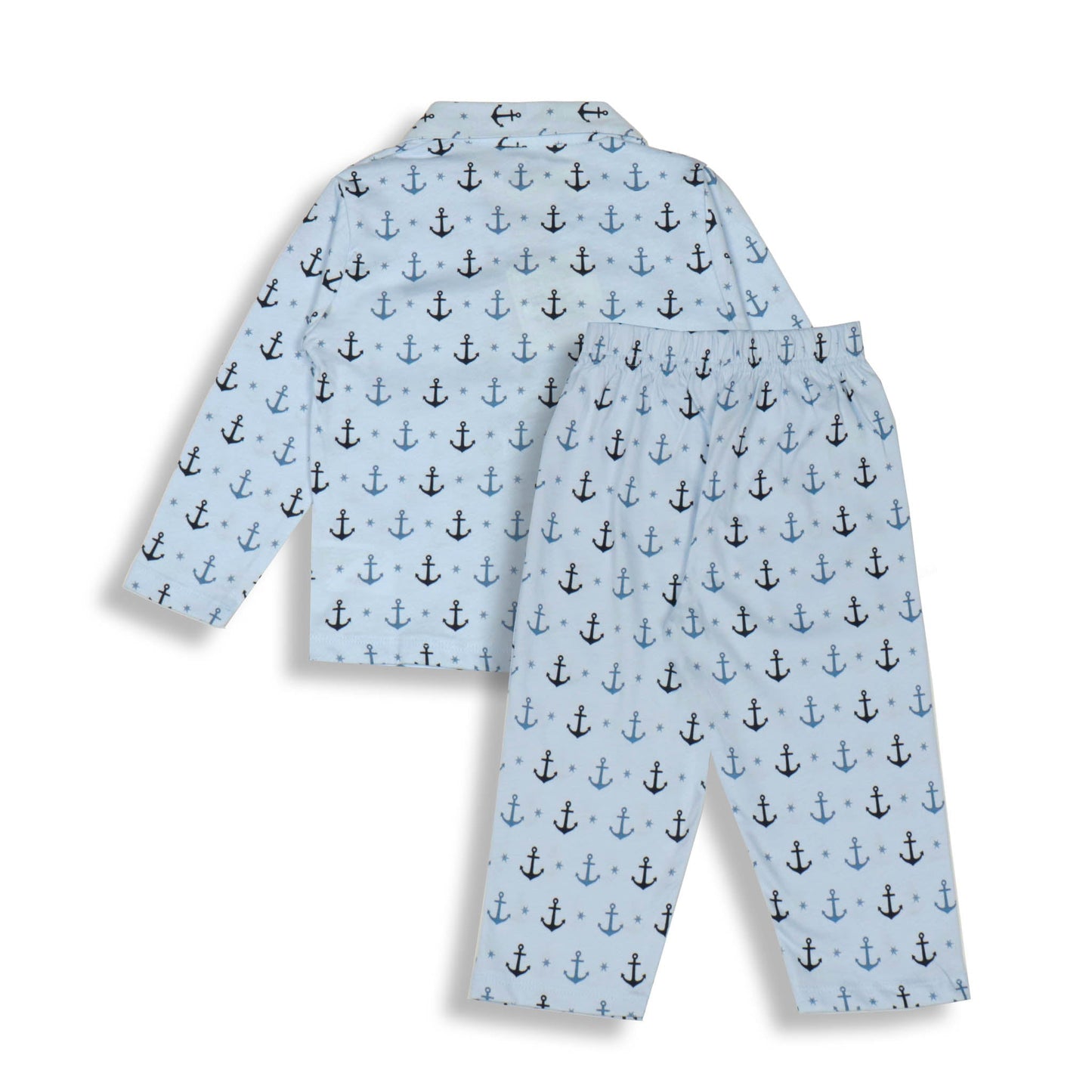 Cute Ollypop Baby Pink Sinker Knit Night Suit in Nautical Theme – Full Sleeves, Front Open, Anchors Print