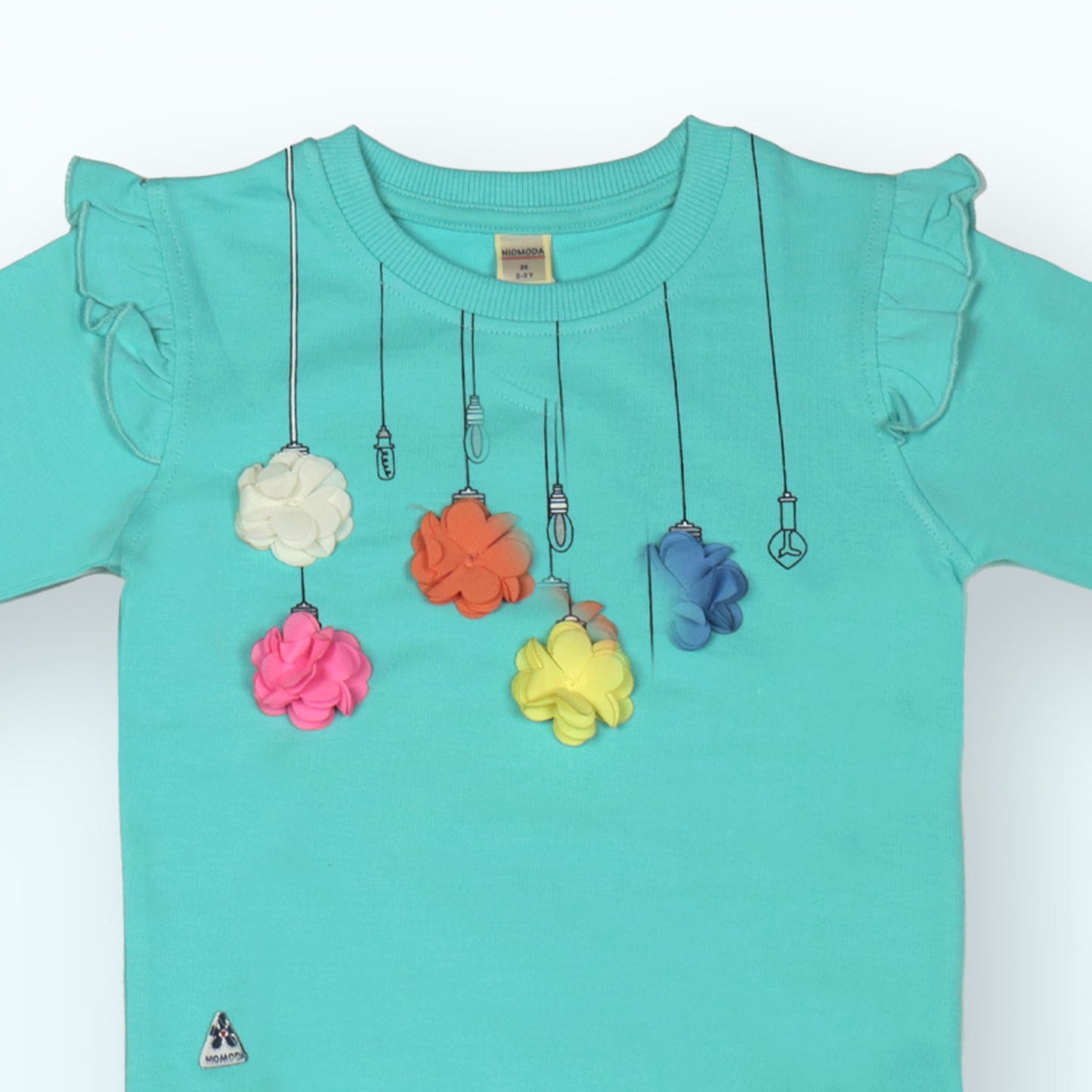 NIOMODA Girls’ Cozy Cotton Sweatshirt – Full Sleeve, Soft & Stylish with Floral Applique