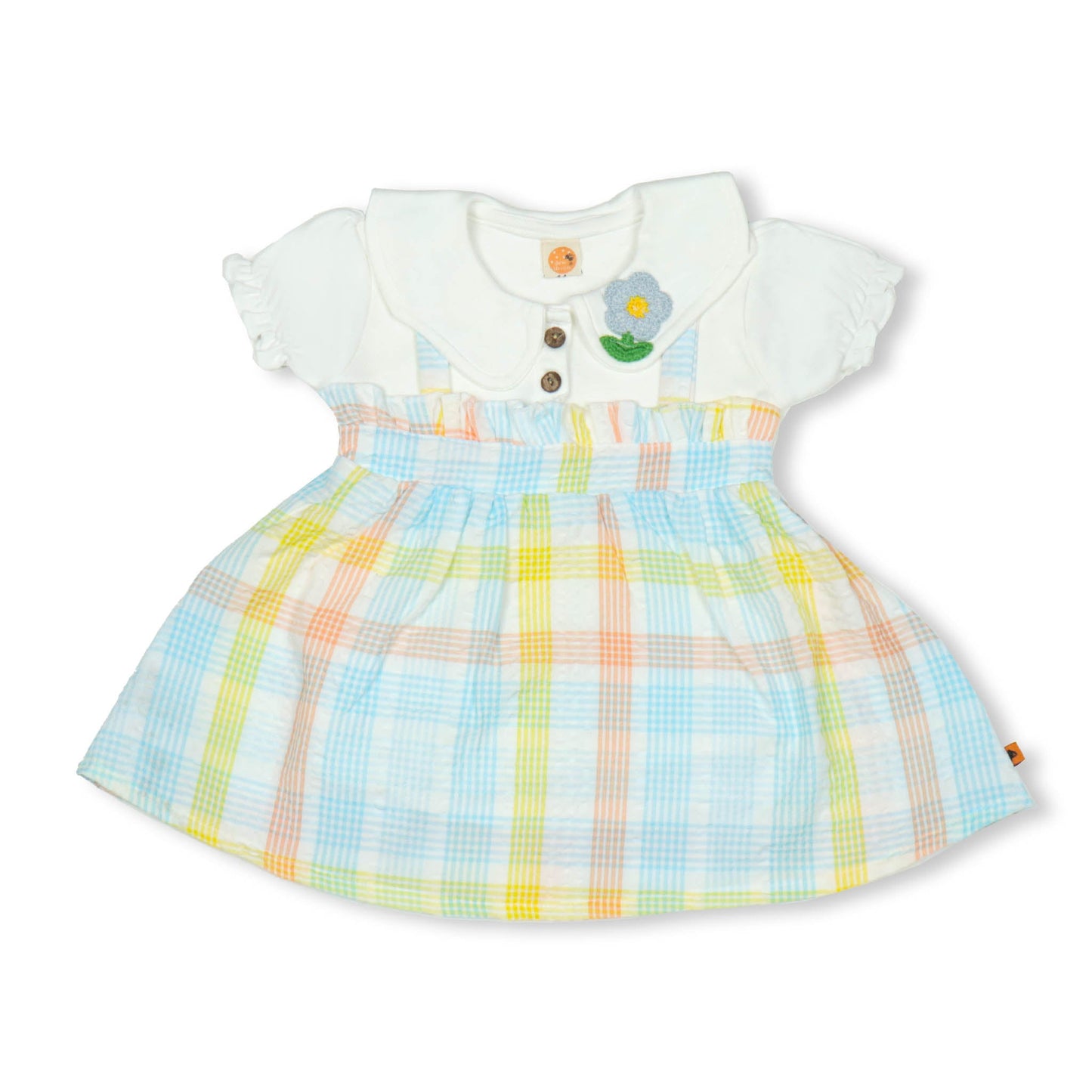 Pretty Dew Drop Girls' Checked Frock – Soft Fabric, Half Sleeves, Peter Pan Collar, Summer Essentials (Aqua Blue)