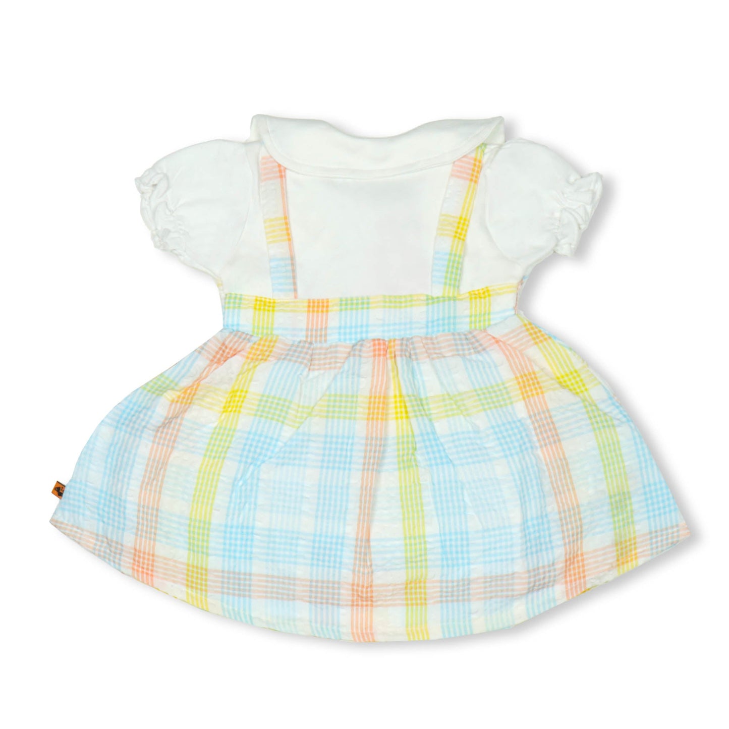 Pretty Dew Drop Girls' Checked Frock – Soft Fabric, Half Sleeves, Peter Pan Collar, Summer Essentials (Aqua Blue)