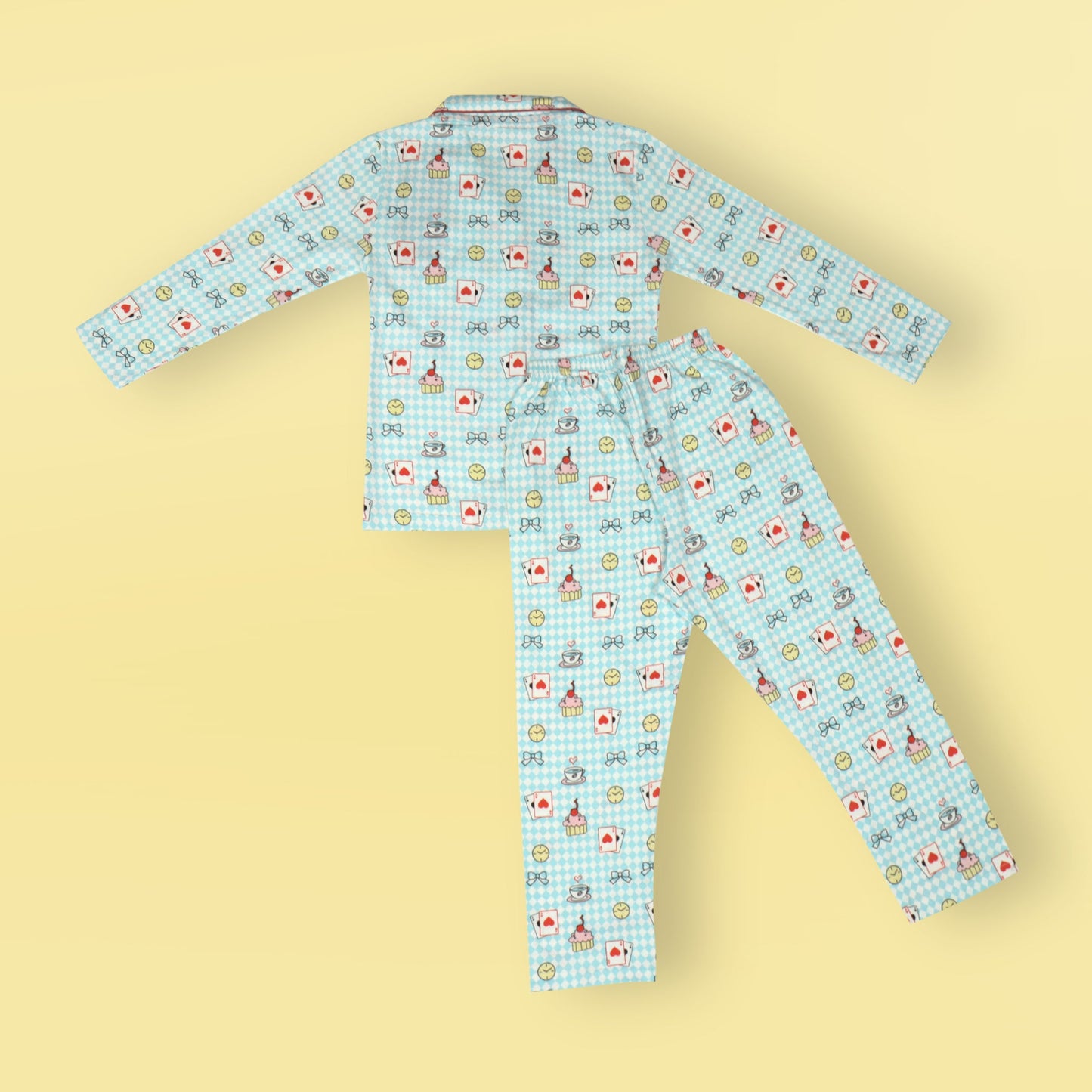CASA DE NEENEE Bengaluru Bedtime Bliss – Cozy Aqua Blue Clock Print Nightwear Set for Sweet Dreams
