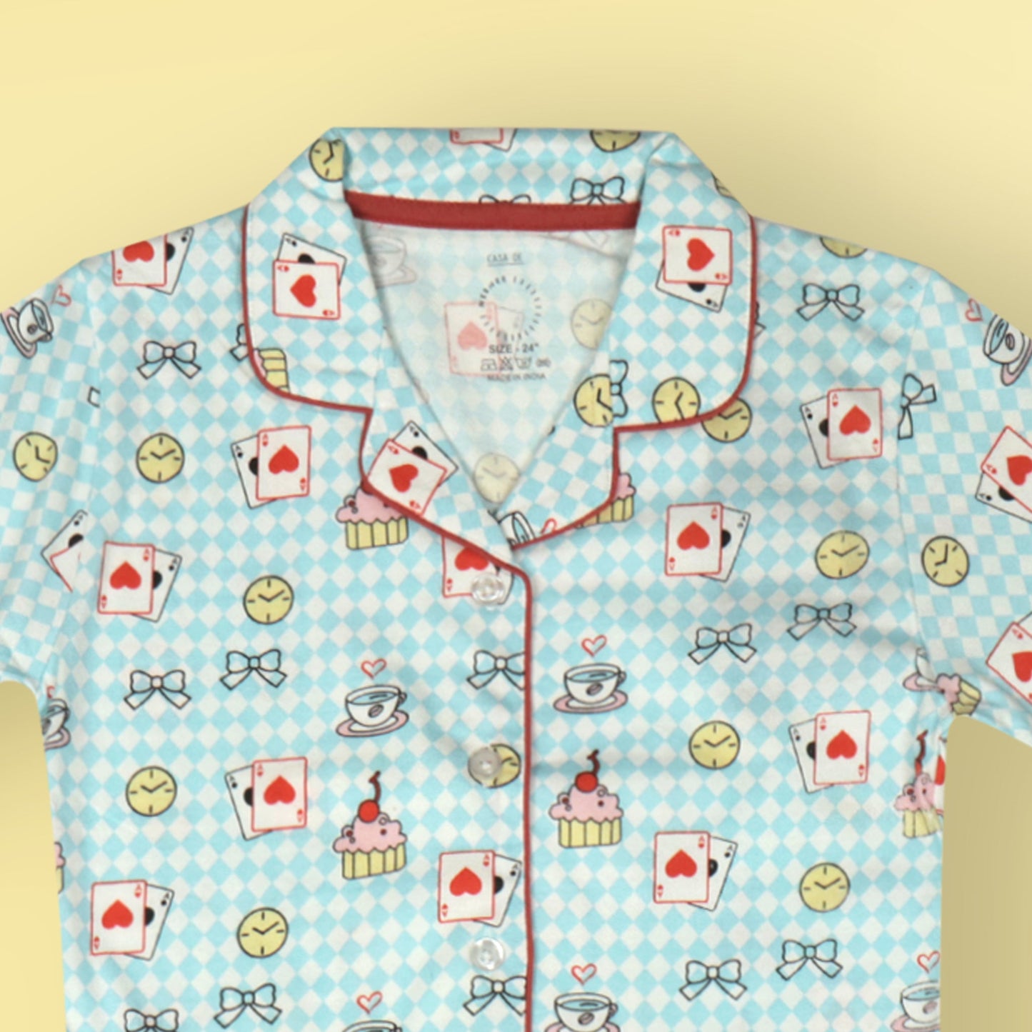CASA DE NEENEE Bengaluru Bedtime Bliss – Cozy Aqua Blue Clock Print Nightwear Set for Sweet Dreams