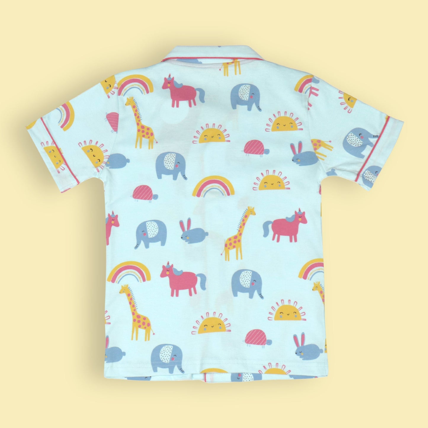 CASA DE NEENEE Boys’ Aqua Blue Cotton Animal Print Nightwear Set