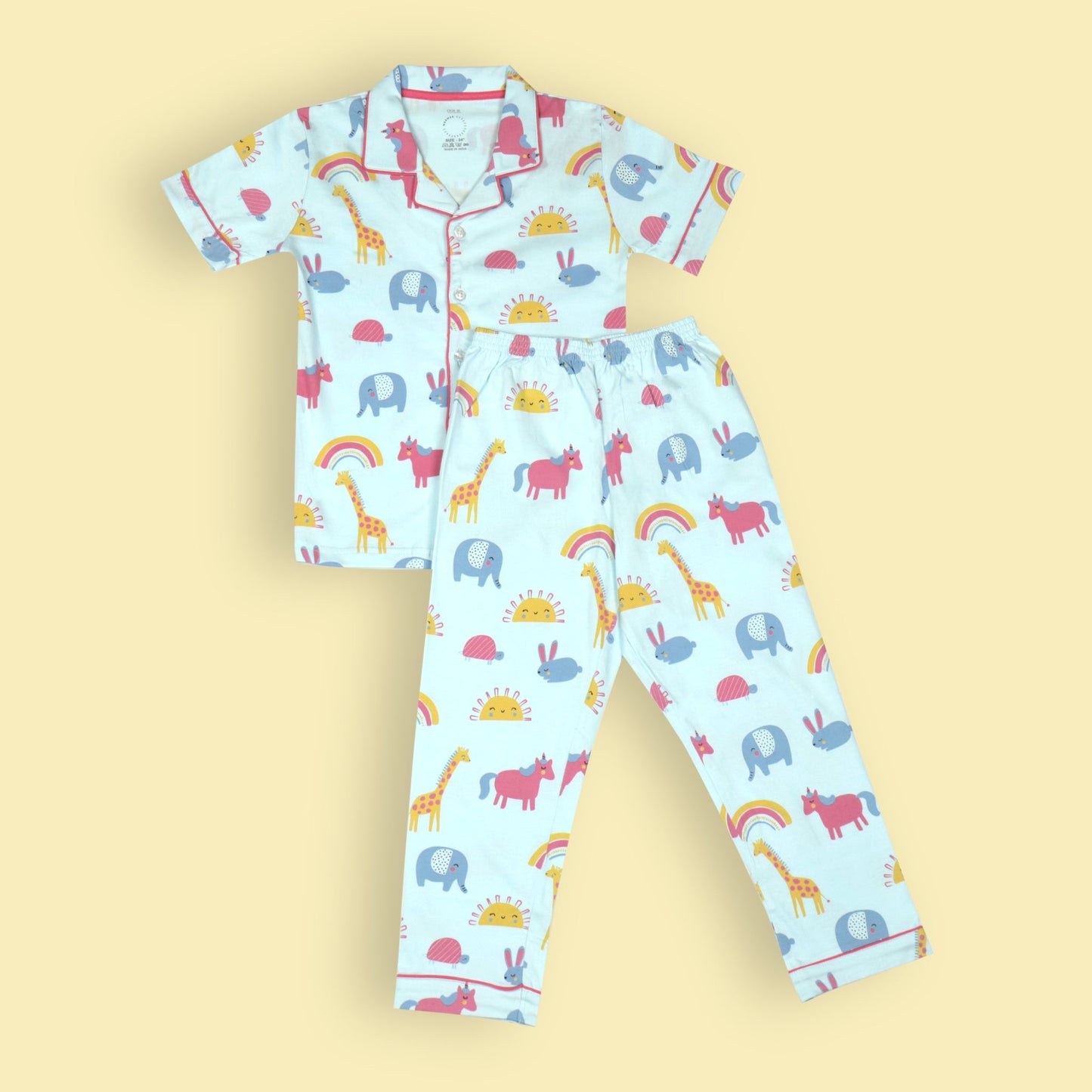 CASA DE NEENEE Boys’ Aqua Blue Cotton Animal Print Nightwear Set