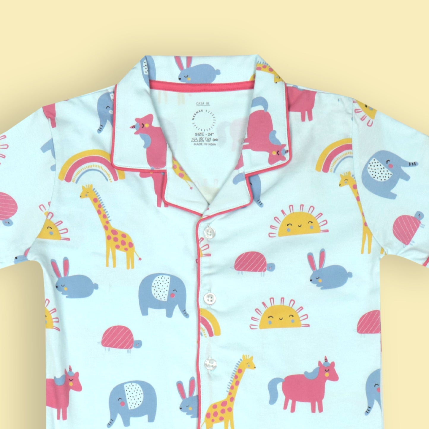 CASA DE NEENEE Boys’ Aqua Blue Cotton Animal Print Nightwear Set