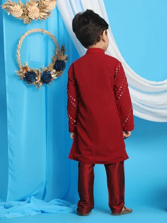 Royal Maroon – Boys’ Embroidered Kurta Pyjama by Vastramay
