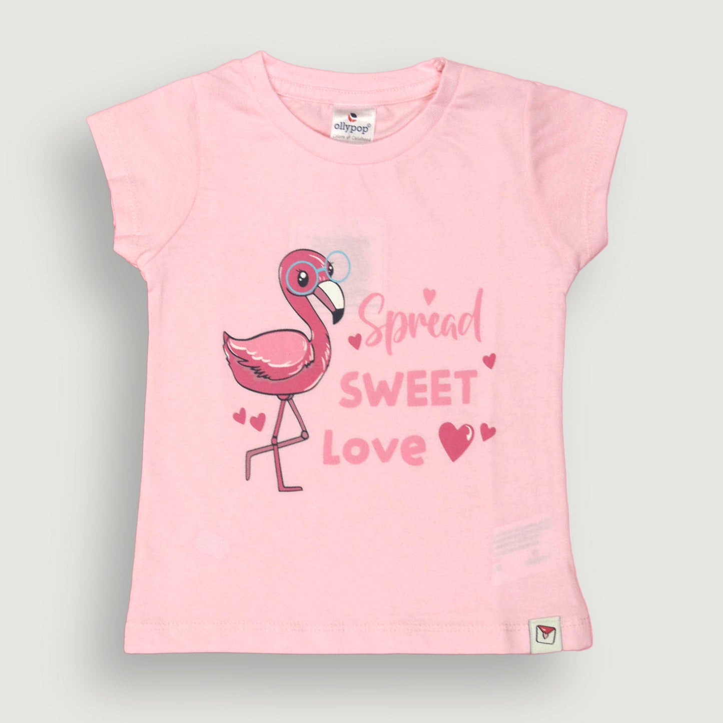 Ollypop Pink Sinker Knit Half Sleeves Top with Spread Sweet Love Print