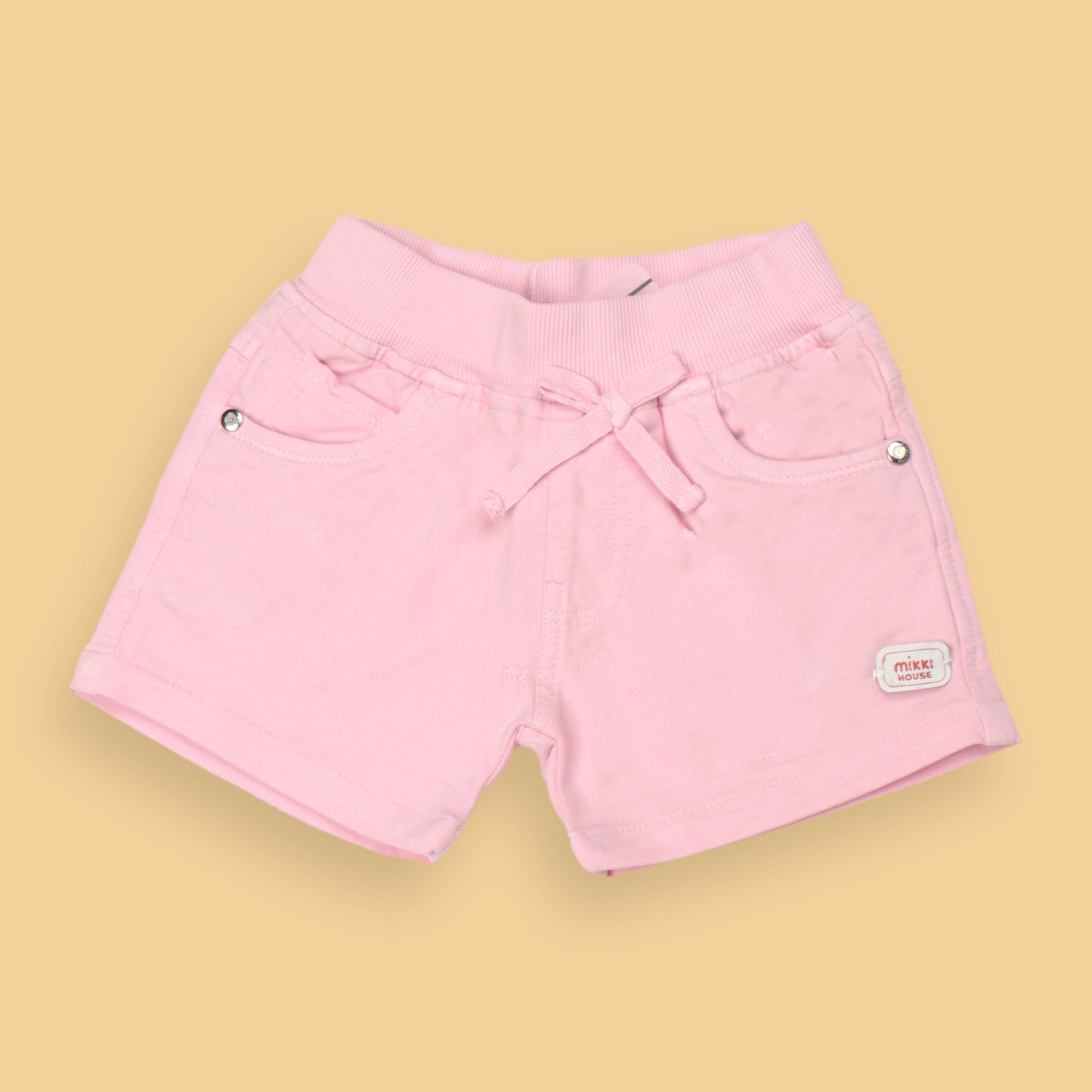 Mikkie House Girls Light Pink Cotton Solid Shorts with Pockets