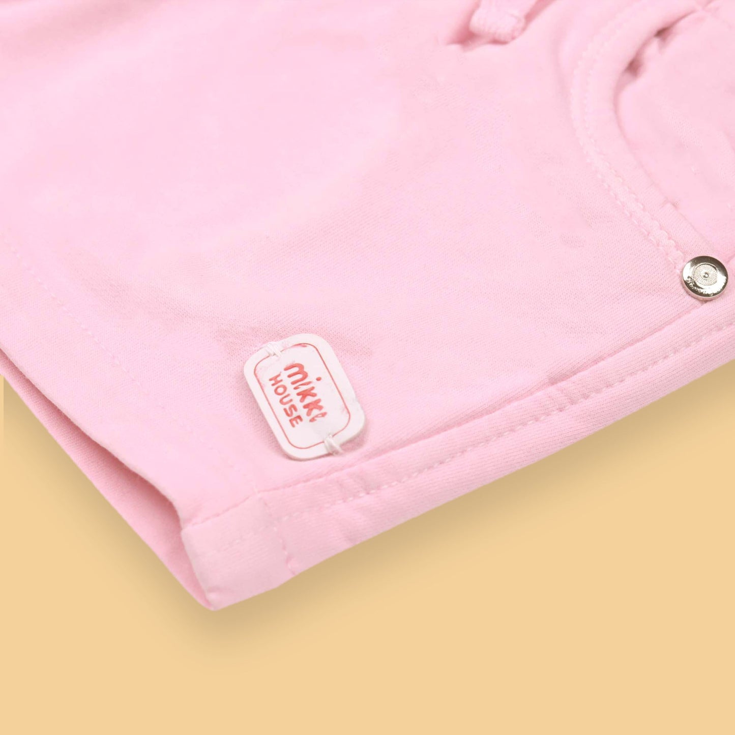 Mikkie House Girls Light Pink Cotton Solid Shorts with Pockets