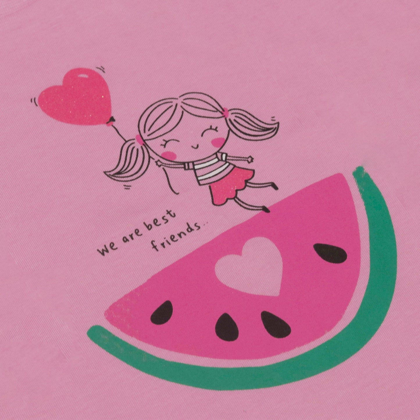Girls’ Fashionable Light Pink T-Shirt – Pink Rabbit Best Friends Print, Summer Essential