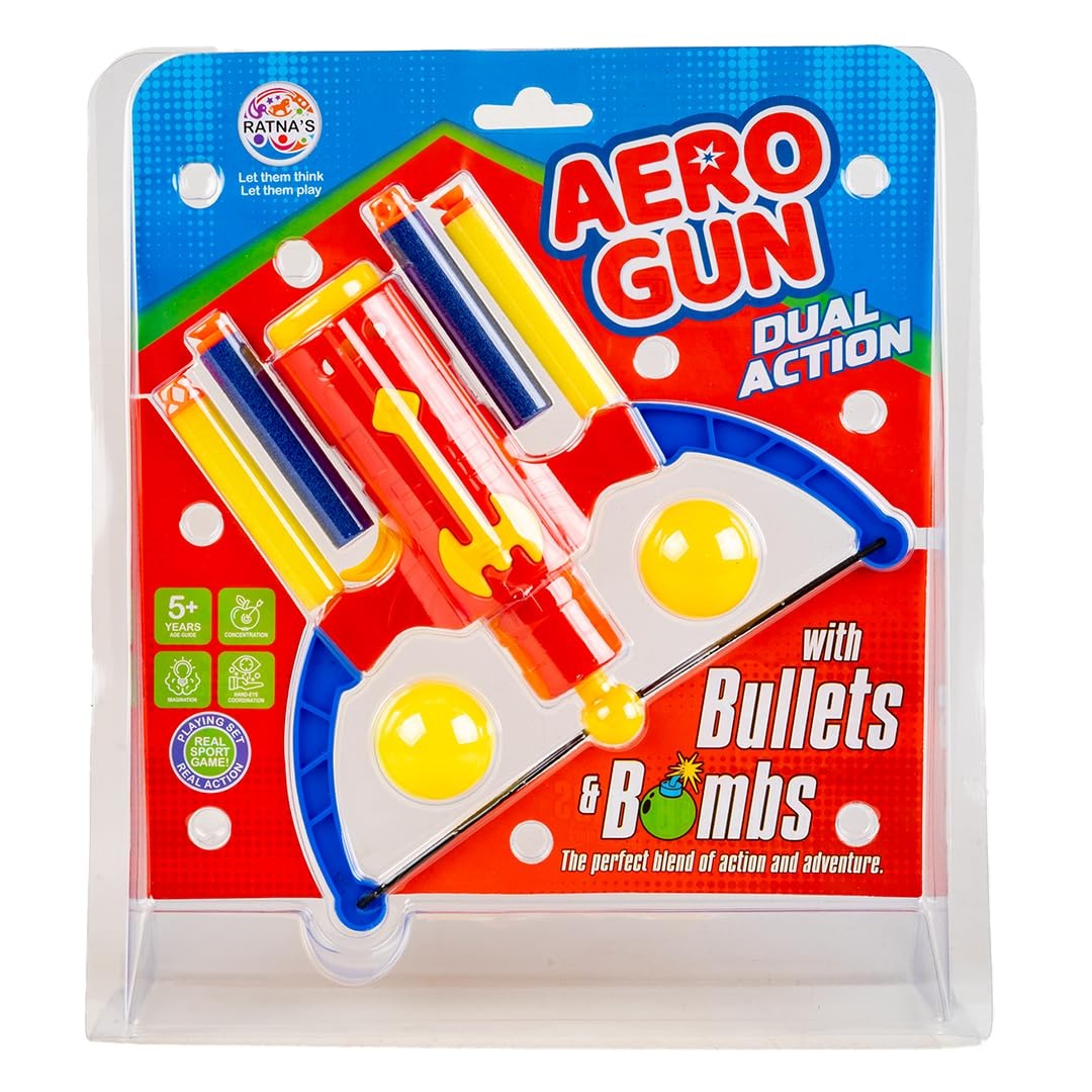 Ratna's Aero Gun with 4 Soft Bullets & 2 Plastic Balls Toys for Kids 5 Years Indoor & Outdoor Play