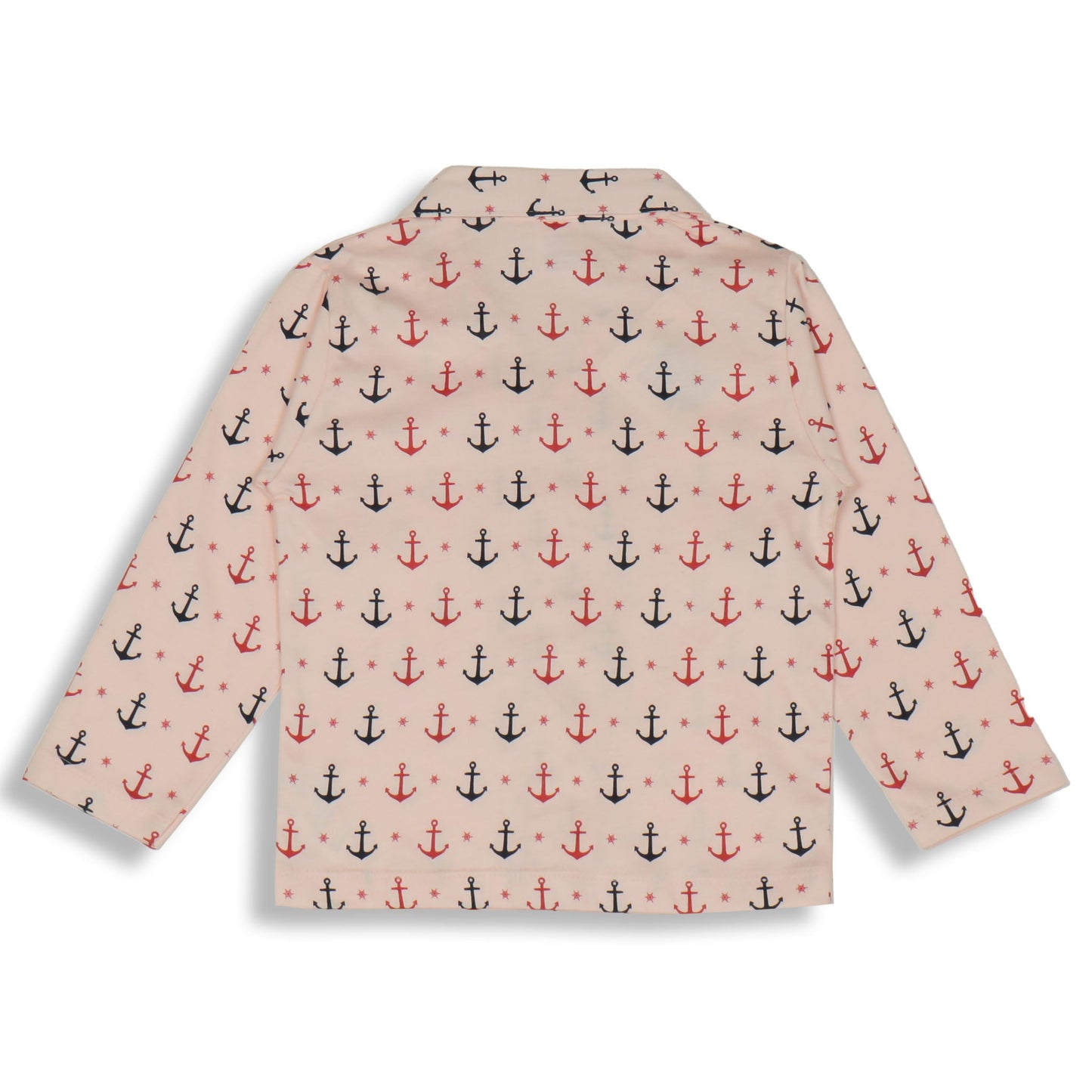Cute Ollypop Baby Pink Sinker Knit Night Suit in Nautical Theme – Full Sleeves, Front Open, Anchors Print