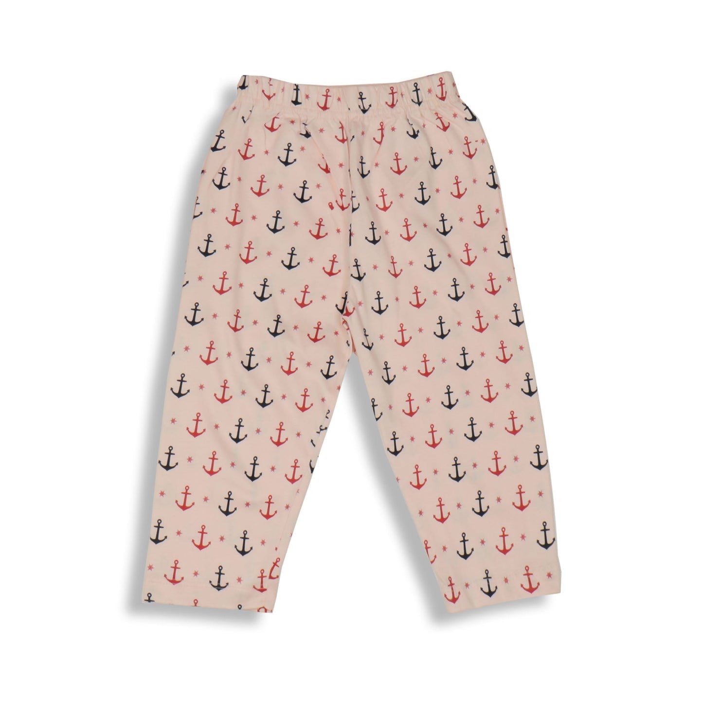 Cute Ollypop Baby Pink Sinker Knit Night Suit in Nautical Theme – Full Sleeves, Front Open, Anchors Print