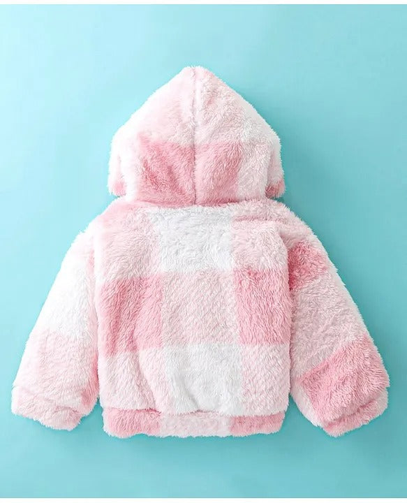 Soft & Snuggly – Girls’ Baby Pink Hooded Winter Fur Top