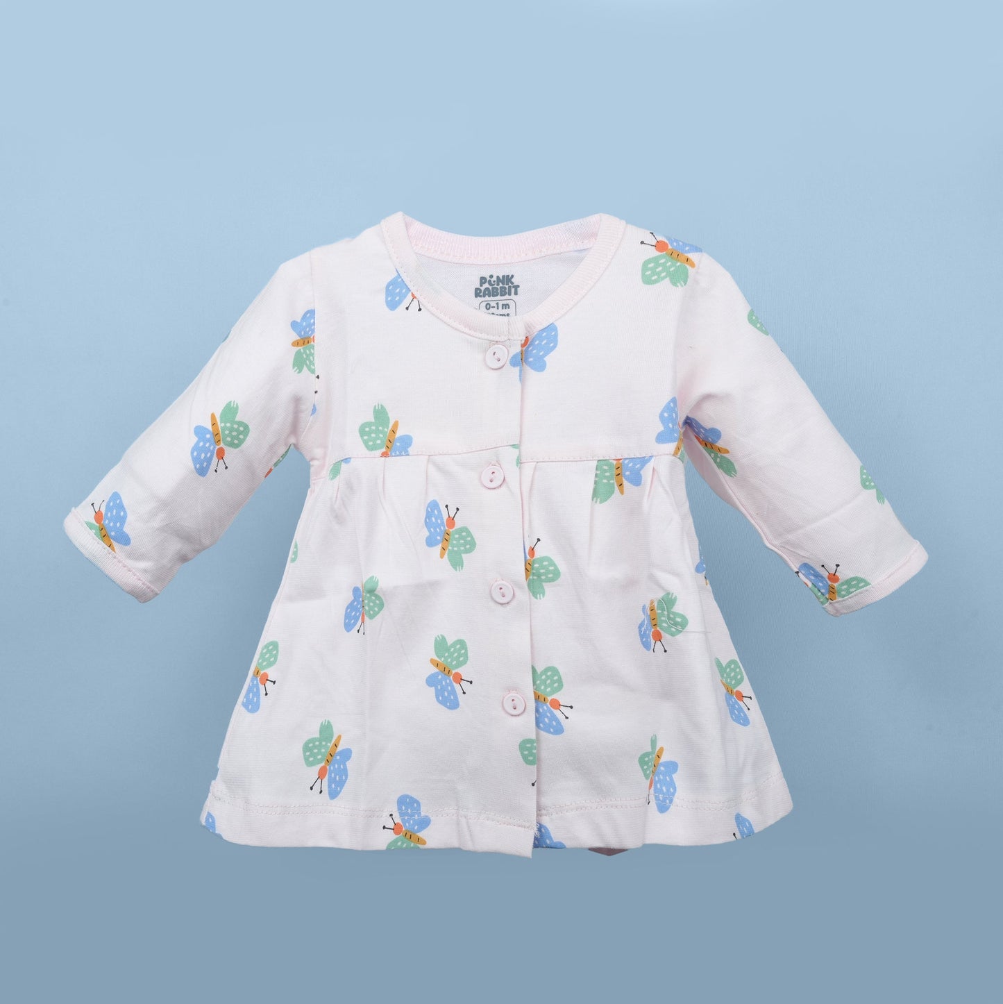 Full-Sleeve Cotton Delight: Front-Button All Over Prints Frock