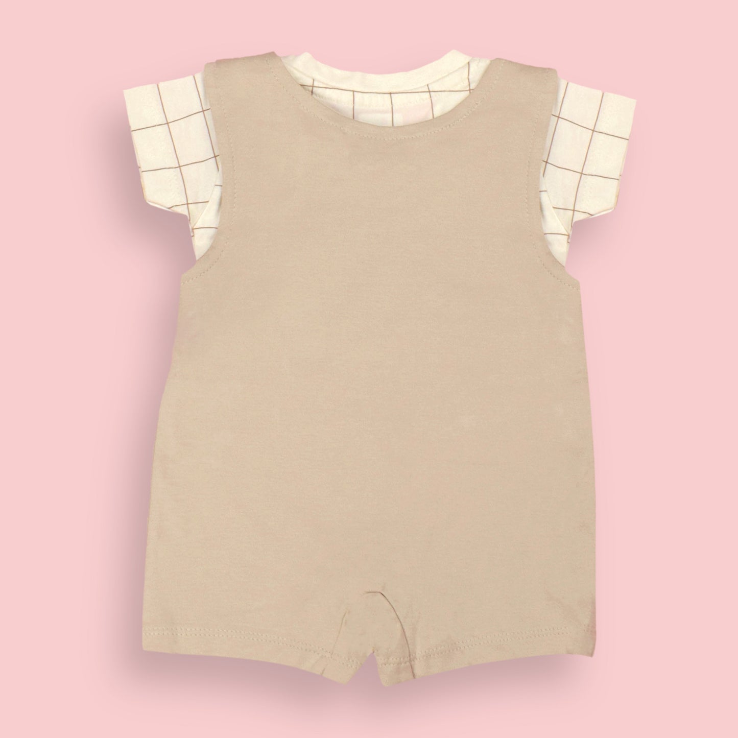 Ollypop Cream Teddy Print Baby Romper – Soft Sinker Fabric, Half Sleeves & Snap Buttons