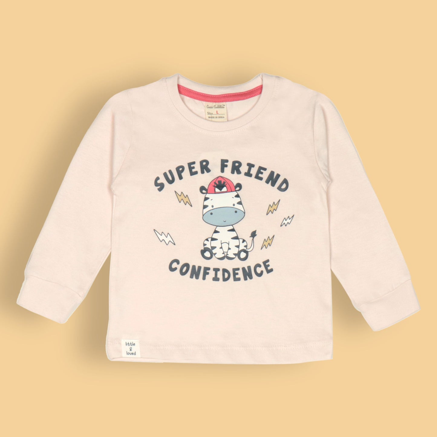 Cucumber Boys’ Soft Cotton Set – Cream ‘Super Friend Confidence’ Tee & Dark Pink Jogger Pants