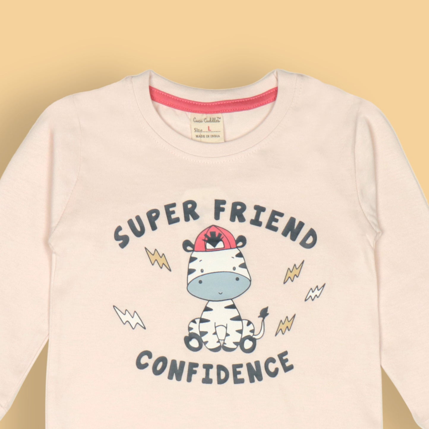Cucumber Boys’ Soft Cotton Set – Cream ‘Super Friend Confidence’ Tee & Dark Pink Jogger Pants