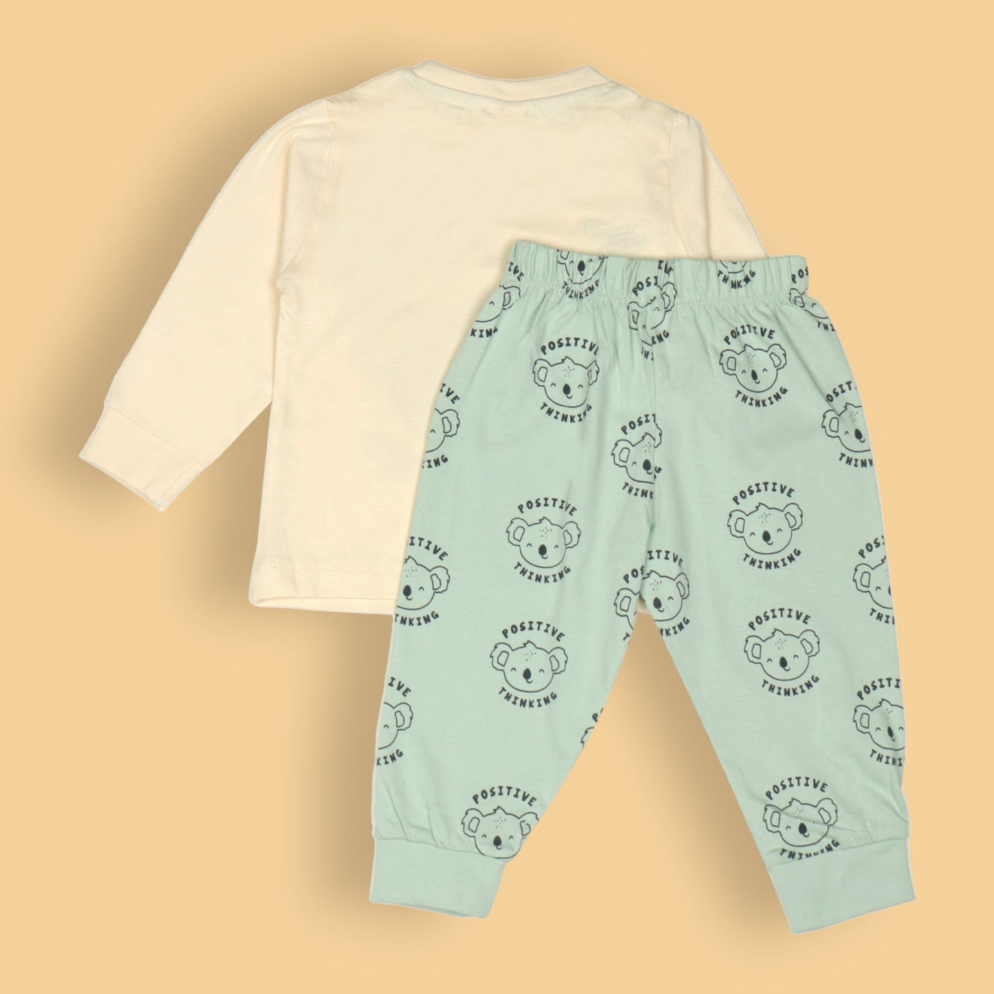 Cucumber Boys’ Cream Tee & Light Green Joggers Set – Positive Thinking Print, Soft Cotton All-Season Comfort