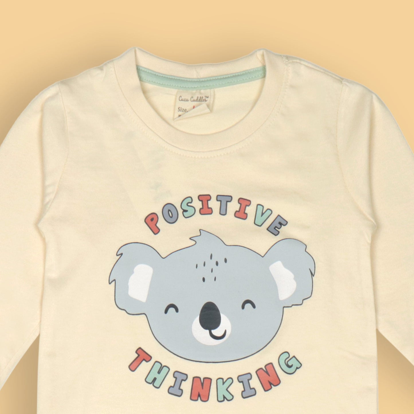Cucumber Boys’ Cream Tee & Light Green Joggers Set – Positive Thinking Print, Soft Cotton All-Season Comfort