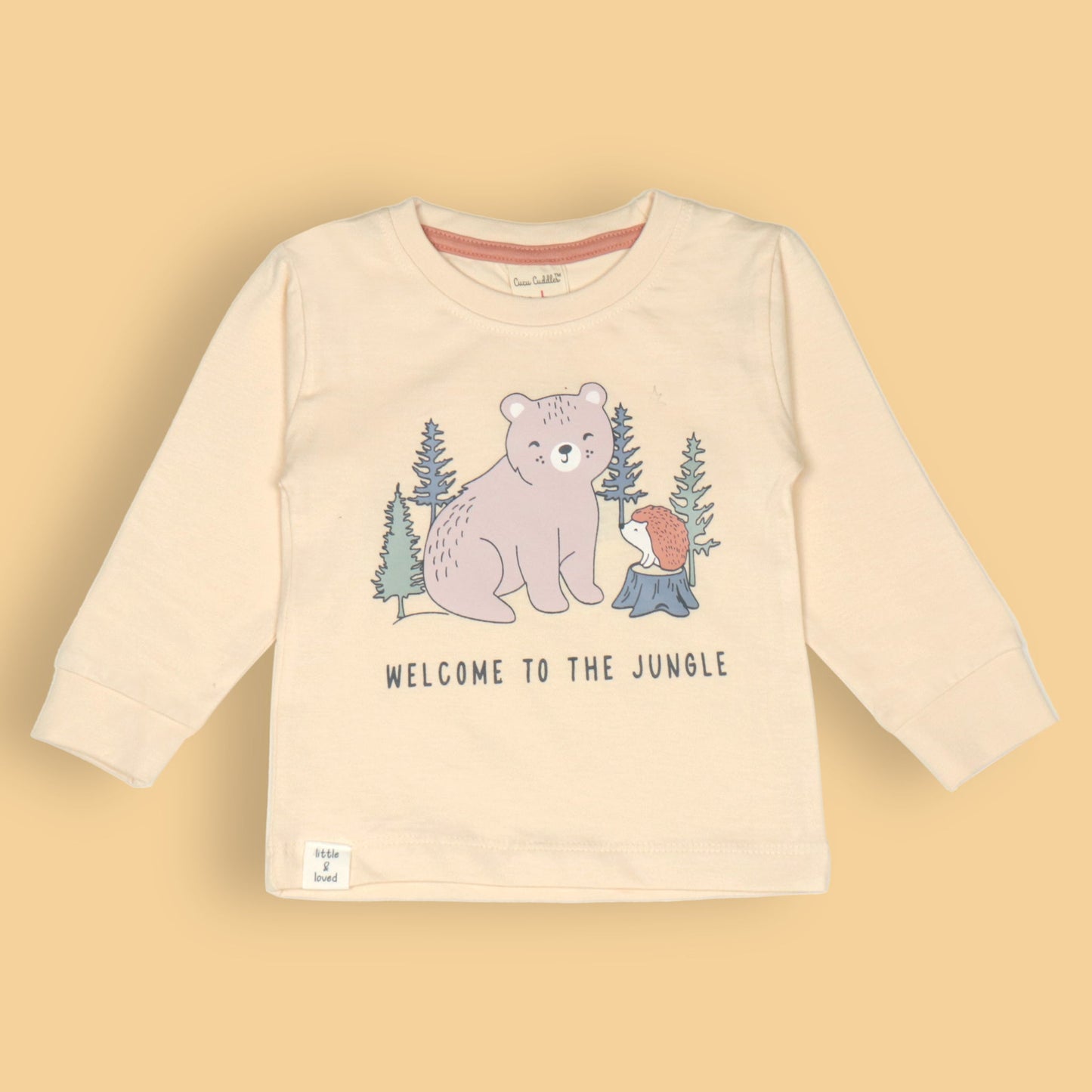 Welcome to the Jungle Set by Cucumber – Cream Full Sleeve Tee & Coral Jogger Pants, Soft Cotton Playwear