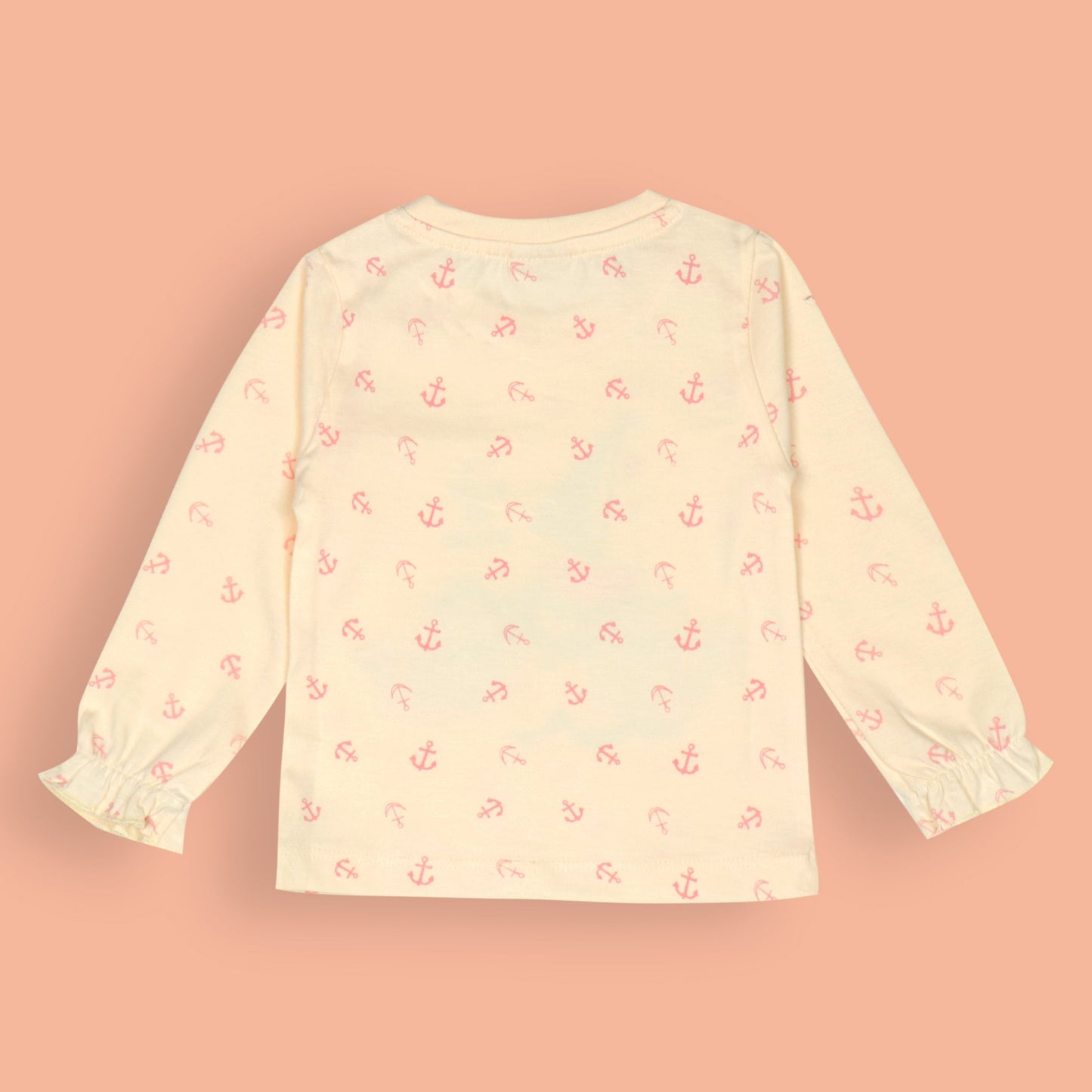 Cute Be Side the Seaside Cream Tee by Cucumber – Girls’ Full Sleeves, Soft Cotton, Sea Theme, Perfect for Summer Play