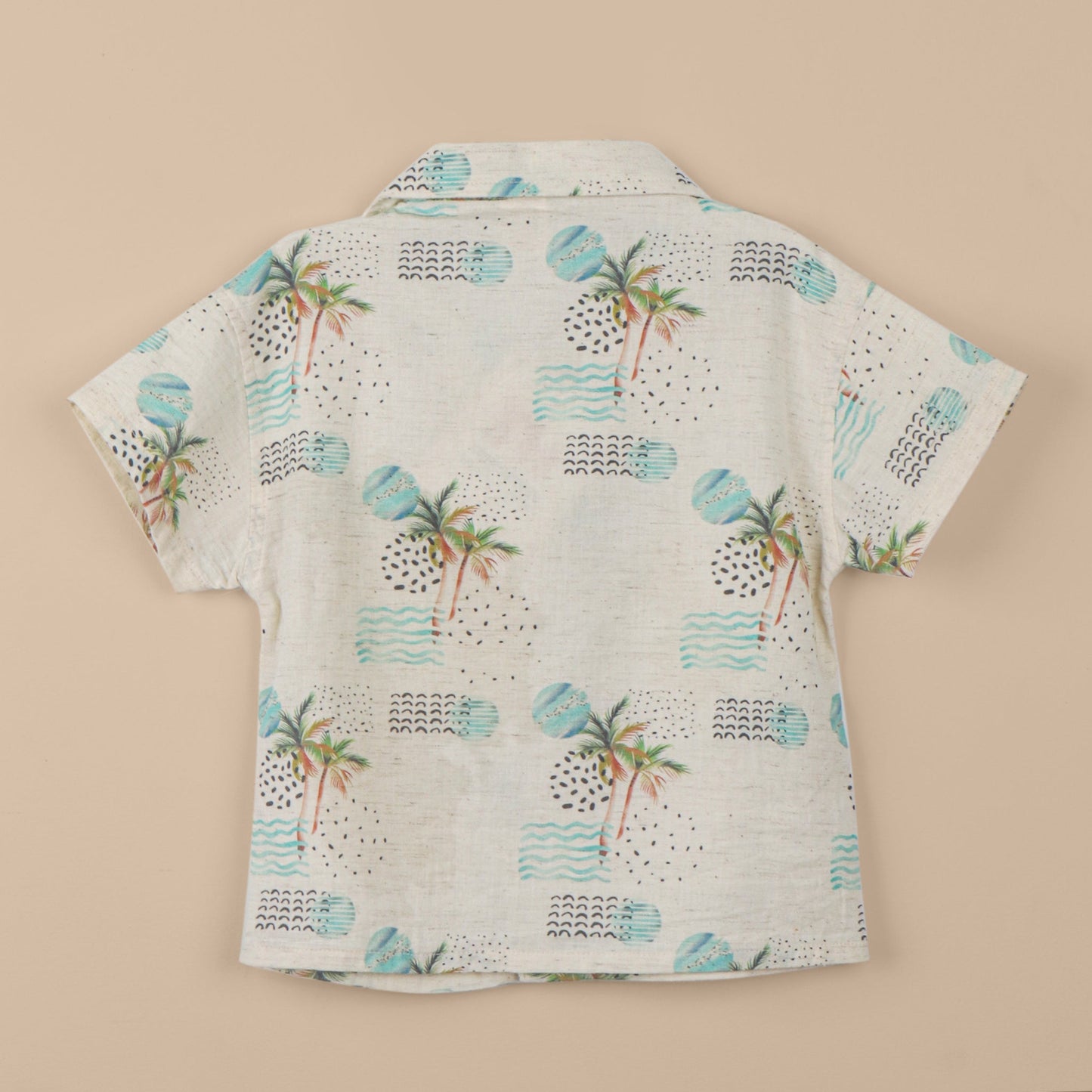 Toffyhouse Boys’ Summer Cotton Shirt & Shorts Set – Cream, Sea Print, Knee-Length Shorts