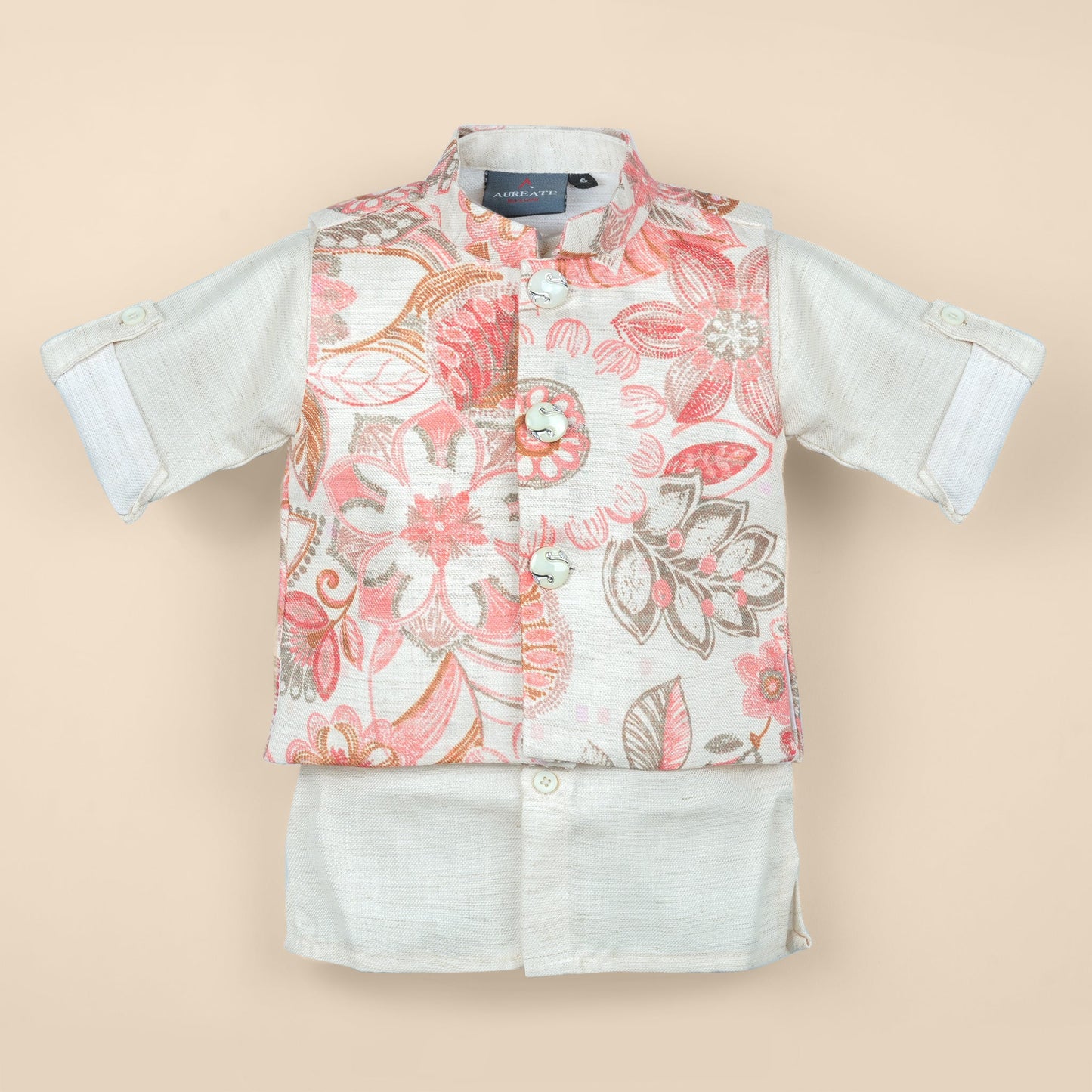 Little Prince Vibes: Aureate Cream Kurta, Pyjama & Jacket for Festival Fun
