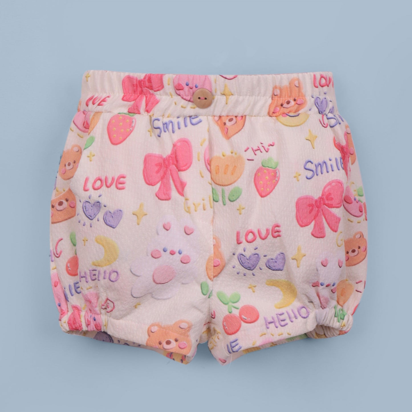 Stylish Cute & Comfy Cream Top with Bow Detail & Elasticated Shorts