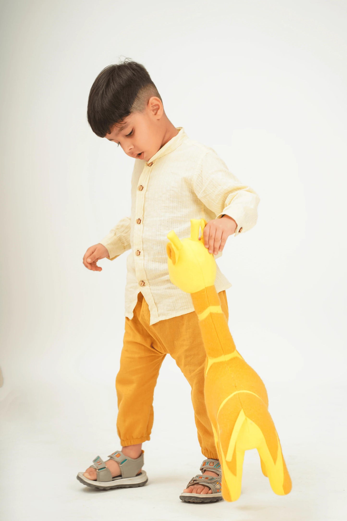 Peekaboo Boy’s Cream Solid Shirt & Comfortable Striped Cotton Pants