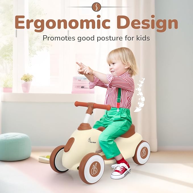 R for Rabbit Speedster Zoomy Push Ride-On for Baby Wide TPE Wheels with Ergonomic & Comfortable Seat Non Slip Footrest for 1 to 4 Years Kids 20 Kgs Weight Capacity (Cream Brown)