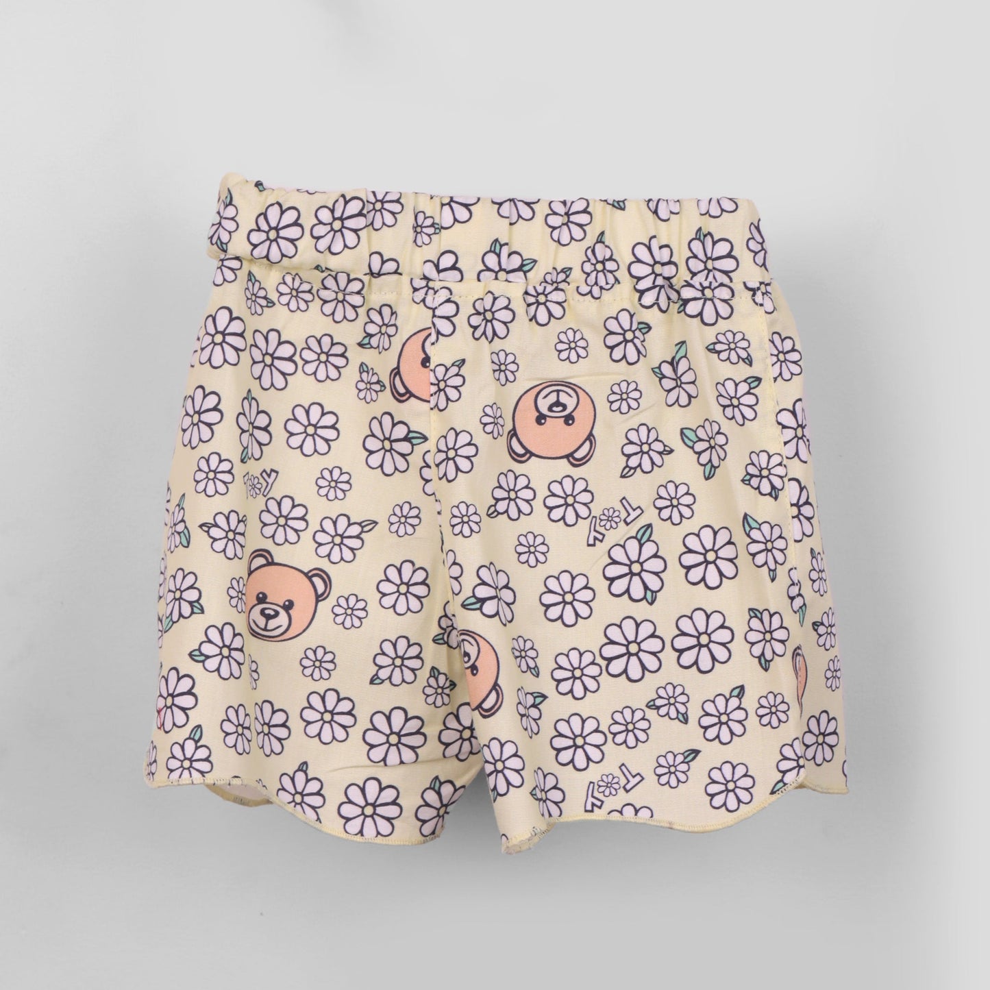 Baby's Day girls’ summer set: striped shorts, teddy applique, and easy back button top!