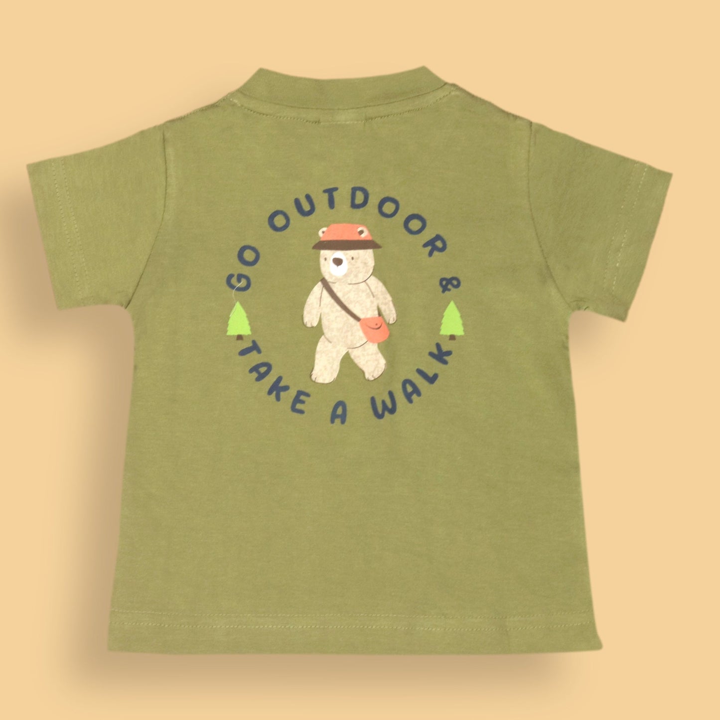 Zero Boys’ Summer Essentials Set – Limegreen Half Sleeve Teddy Bear Cartoon Tee with Front Button & Elastic Waist Shorts