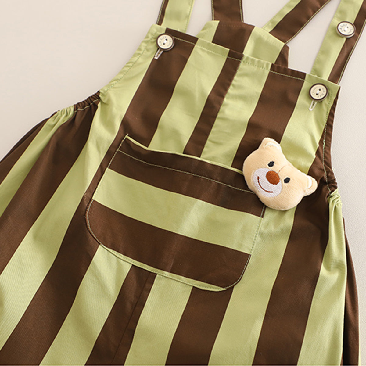 Boys Short Sleeves T-Shirt With Green
Vertical Striped Dungaree Set