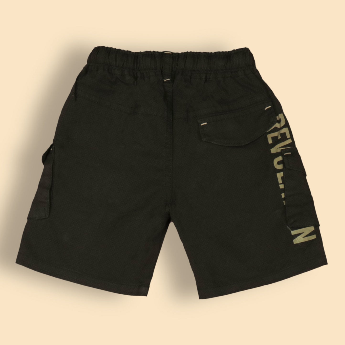 Boys’ Olive Green Cargo Shorts by OlioKids – Knee-Length Denim, 4-Pocket, Stylish Party & Outdoor Comfort