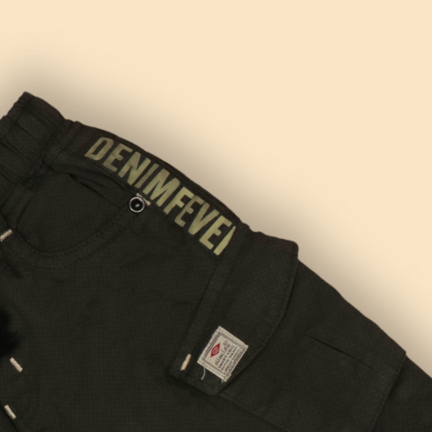 Boys’ Olive Green Cargo Shorts by OlioKids – Knee-Length Denim, 4-Pocket, Stylish Party & Outdoor Comfort