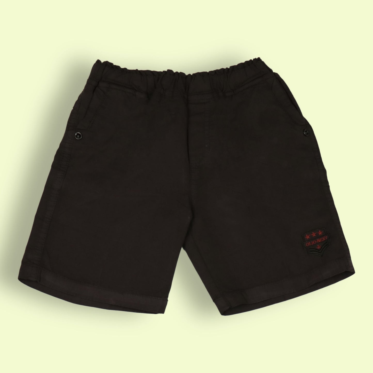 Oliokids Boys’ Essential Olive Green Shorts – Ribbed Cotton, Knee Length, 3 Pockets, Comfy Elastic Waist