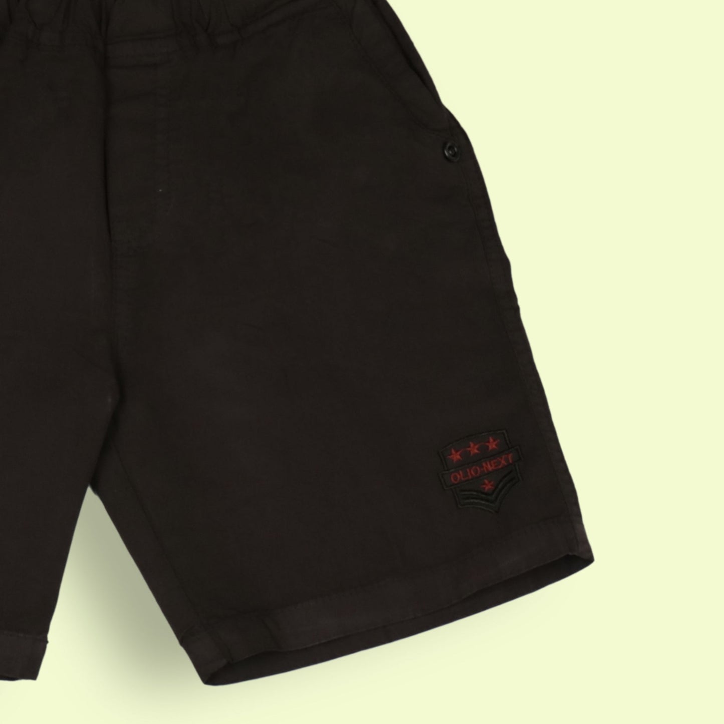 Oliokids Boys’ Essential Olive Green Shorts – Ribbed Cotton, Knee Length, 3 Pockets, Comfy Elastic Waist